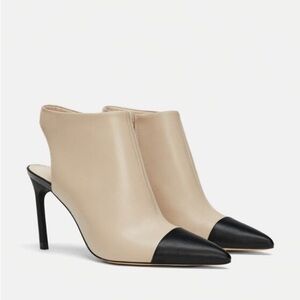 ZARA 100% LEATHER COLOR BLOCK HEELS BOOTS OPEN BACK NEW WITH TAGS US 8 EUR 39